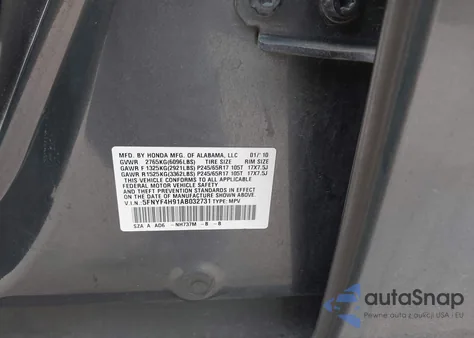 2010 Honda Pilot Touring from USA, damaged, VIN 5FNYF4H91AB032731